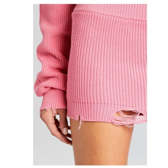 SER.O.YA x Retrofete Shredded Punk Grunge Knit Mini Skirt Bubble Gum Pink | XS - Picture 2 of 10